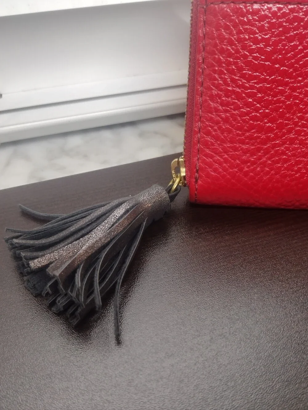 Fossil 1954 Red Grained Leather Clutch Wallet With Tassels